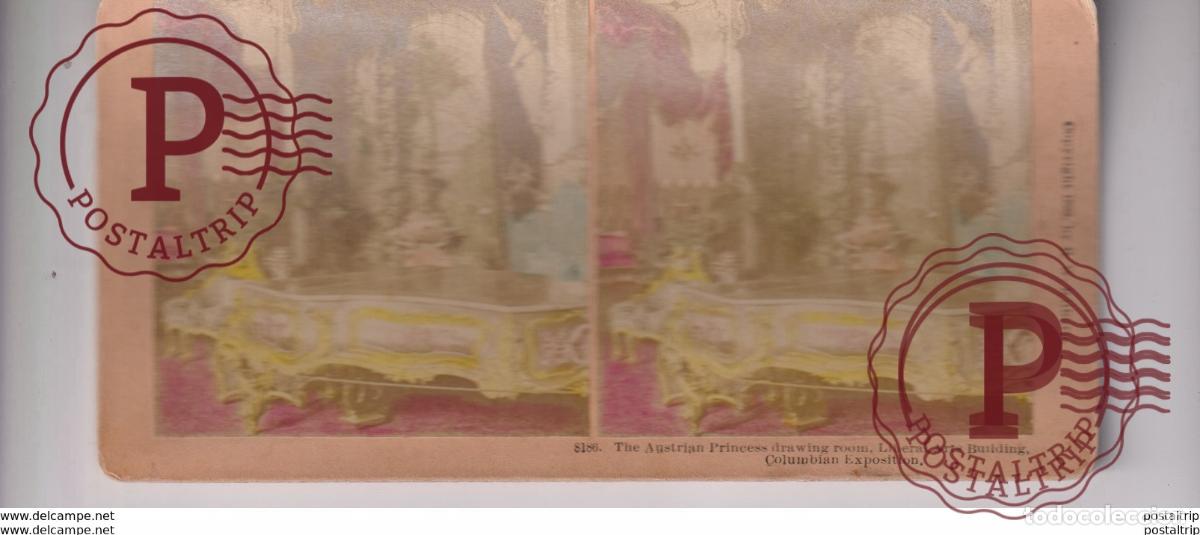 Photographie ancienne: AUSTRIAN PRINCESS DRAWING ROOM COLUMBIAN EXHIBITION B W KILLBURN st&eacute;r&eacute;oscopique st&eacute;r&eacute;oscope carte ph