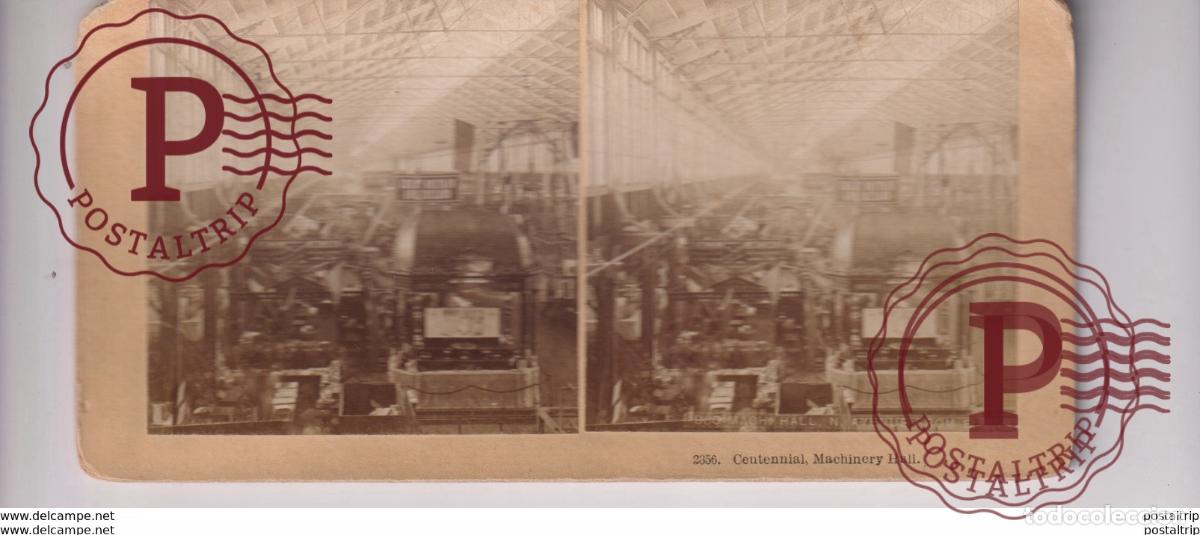 Fotografia antiga: CENTENNIAL MACHINERY HALL KILBORN BROTHERS LITTLETON N H st&eacute;r&eacute;oscopique st&eacute;r&eacute;oscope carte photo st