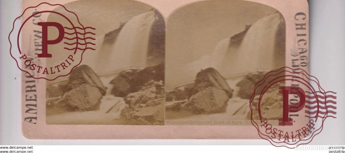 Fotografia antiga: WHIRLWIND BRIDGE AND ROCK OF AGES NIAGARA AMERICAN VIEW st&eacute;r&eacute;oscopique st&eacute;r&eacute;oscope carte photo st&eacute;r