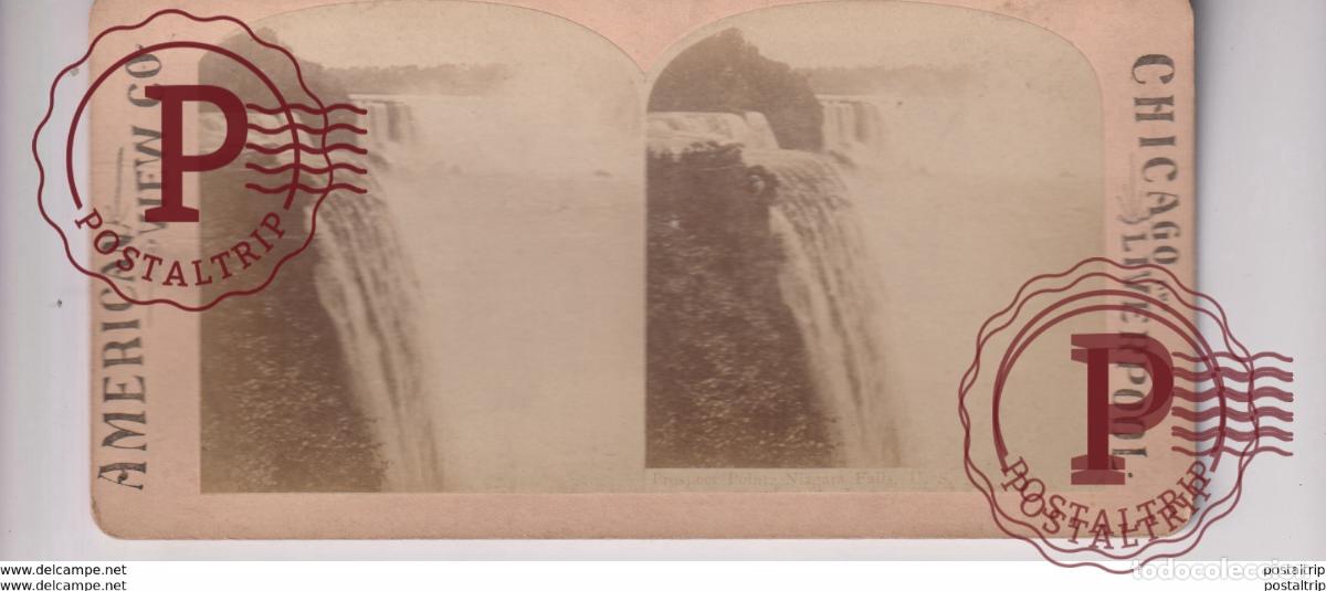 Fotografia antiga: PROSPECT POINT NIAGARA FALLS AMERICAN VIEW st&eacute;r&eacute;oscopique st&eacute;r&eacute;oscope carte photo st&eacute;r&eacute;o
