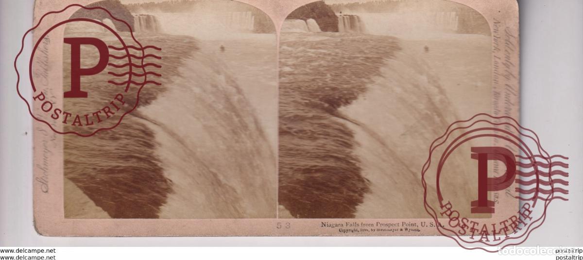 Fotografia antiga: PROSPECT POINT NIAGARA FALLS st&eacute;r&eacute;oscopique st&eacute;r&eacute;oscope carte photo st&eacute;r&eacute;o