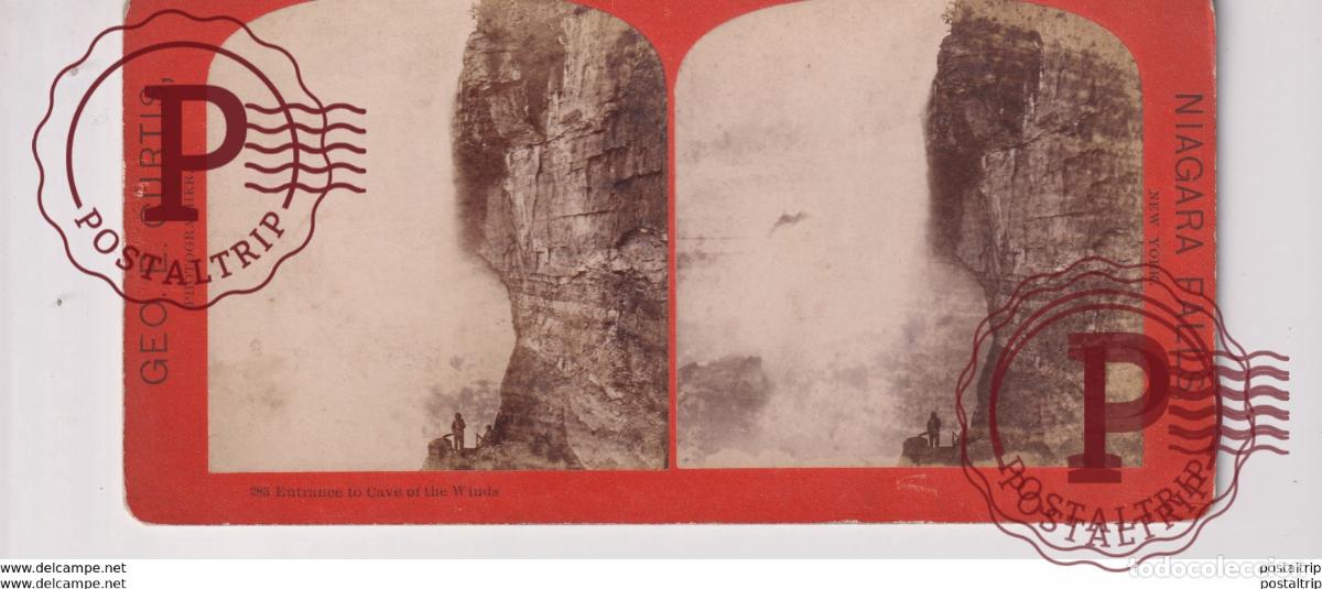 Fotografia antiga: ENTRANCE OF THE CAVE OF THE WINDS GEORGE GEO E CURTIS NIAGARA FALLS st&eacute;r&eacute;oscopique st&eacute;r&eacute;oscope c