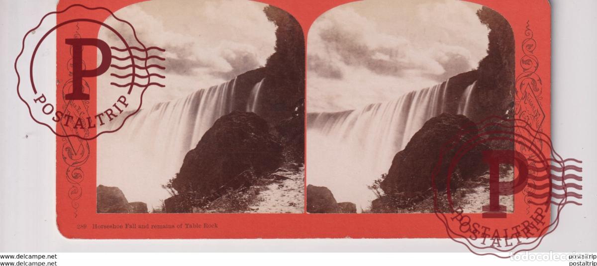 Fotografia antiga: HORSESHOE FALL TABLE CANADA GEORGE GEO E CURTIS AMERICA NIAGARA FALLS st&eacute;r&eacute;oscopique st&eacute;r&eacute;oscope