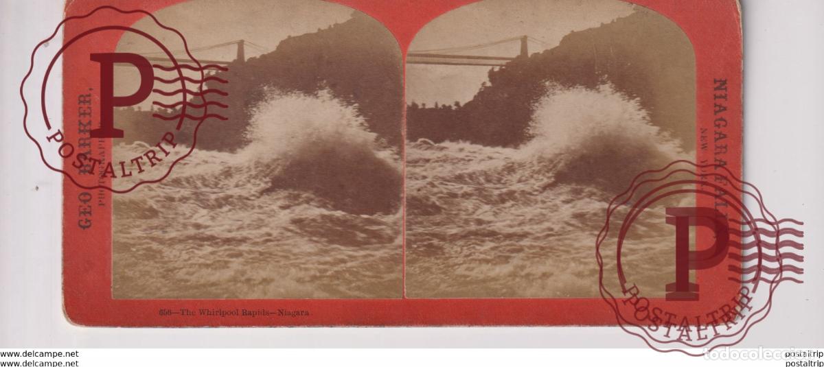 Fotografia antiga: THE WHIRLPOOL RAPIDS GEO BARKER NIAGARA FALLS st&eacute;r&eacute;oscopique st&eacute;r&eacute;oscope carte photo st&eacute;r&eacute;o