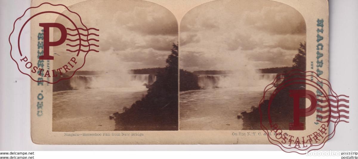 Fotografia antiga: HORSESHOE FALL FROM NEW BRIDGE GEO BARKER NIAGARA FALLS st&eacute;r&eacute;oscopique st&eacute;r&eacute;oscope carte photo st