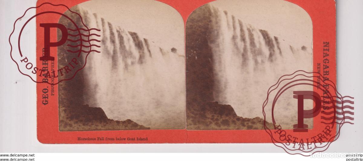 Fotografia antiga: HORSESHOE FALL FROM GOAT ISLAND GEO BARKER NIAGARA FALLS st&eacute;r&eacute;oscopique st&eacute;r&eacute;oscope carte photo s