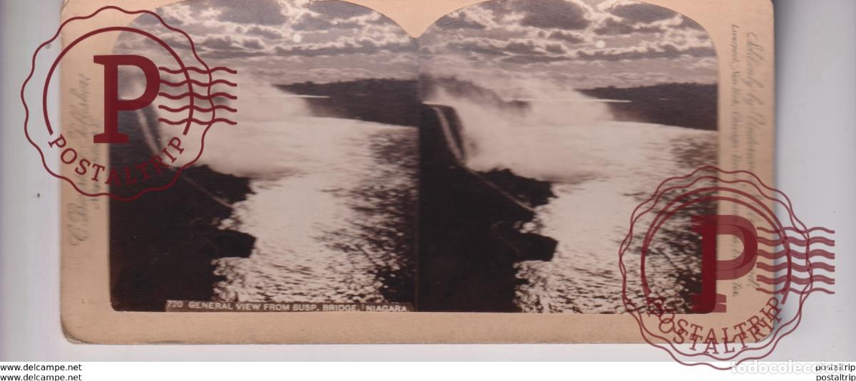 Fotograf&iacute;a antigua: GENERAL VIEW FROM SUSPENSION BRIDGE C BIERSTADT NIAGARA FALLS st&eacute;r&eacute;oscopique st&eacute;r&eacute;oscope carte phot