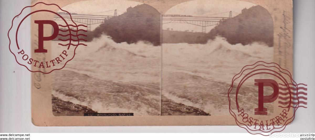 Fotograf&iacute;a antigua: WHIRLPOOL RAPIDS TREN NIAGARA FALLS st&eacute;r&eacute;oscopique st&eacute;r&eacute;oscope carte photo st&eacute;r&eacute;o
