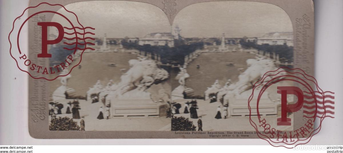 Fotograf&iacute;a antigua: LOUISIANA PURCHASE EXPOSITION THE GRAND BASIN FESTIVAL HALL st&eacute;r&eacute;oscopique st&eacute;r&eacute;oscope carte photo