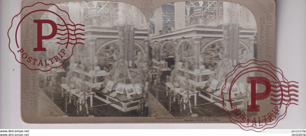 Fotograf&iacute;a antigua: LOUISIANA PURCHASE EXPOSITION AGRICULTURAL EXHIBIT OF OKLAHOMA st&eacute;r&eacute;oscopique st&eacute;r&eacute;oscope carte phot