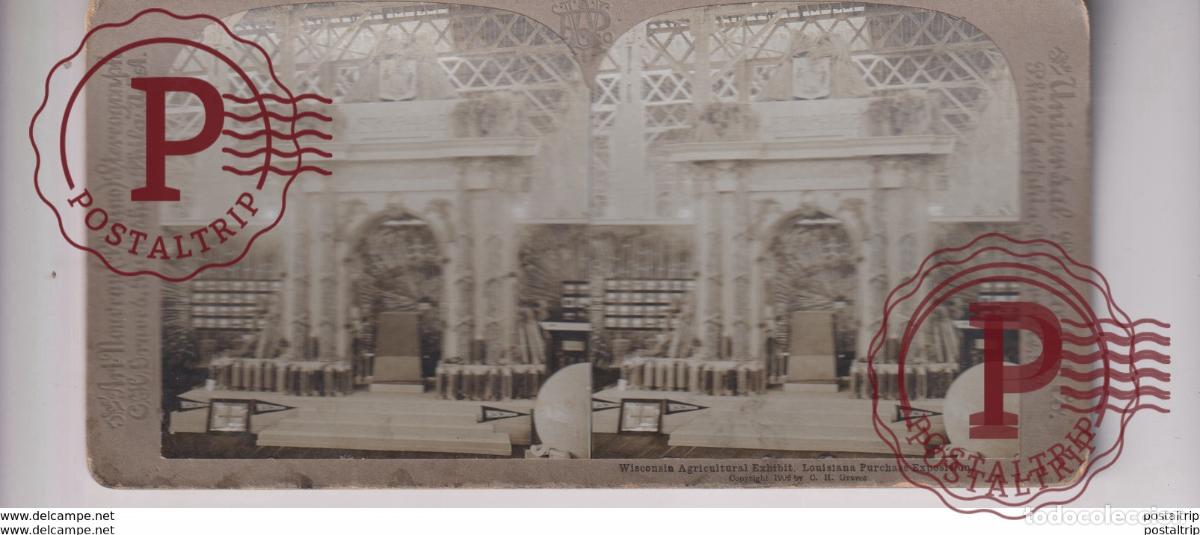 Fotograf&iacute;a antigua: LOUISIANA PURCHASE EXPOSITION AGRICULTURAL EXHIBIT WISCONSIN st&eacute;r&eacute;oscopique st&eacute;r&eacute;oscope carte photo