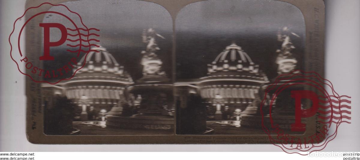 Fotograf&iacute;a antigua: FESTIVAL HALL AT NIGHT LOUISIANA PURCHASE EXPOSITION st&eacute;r&eacute;oscopique st&eacute;r&eacute;oscope carte photo st&eacute;r&eacute;o