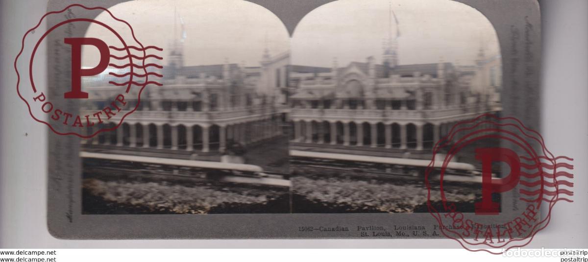 Fotograf&iacute;a antigua: CANADIAN PAVILION LOUISIANA PURCHASE EXPOSITION st&eacute;r&eacute;oscopique st&eacute;r&eacute;oscope carte photo st&eacute;r&eacute;o