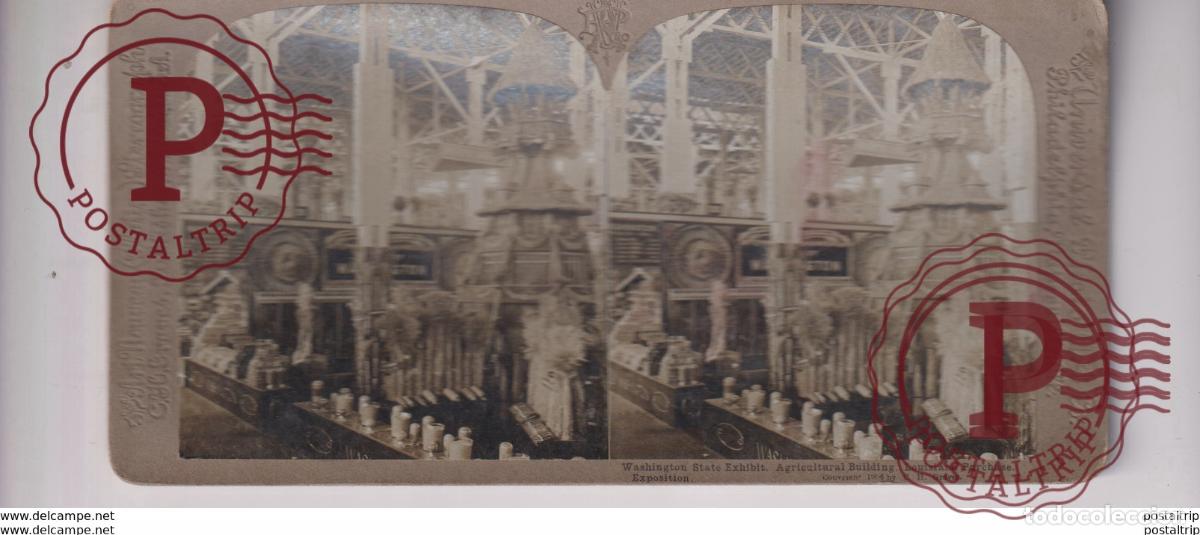 Fotograf&iacute;a antigua: AGRICULTURAL BUILDING WASHINGTON STATE LOUISIANA PURCHASE EXPOSITION st&eacute;r&eacute;oscopique st&eacute;r&eacute;oscope cart