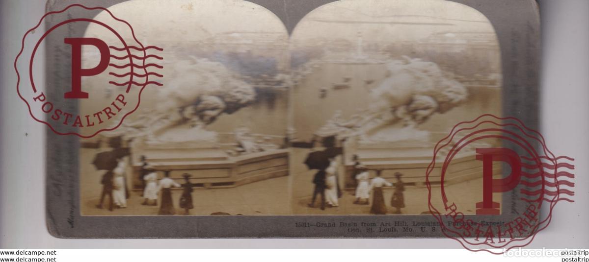 Fotograf&iacute;a antigua: GRAND BASIN LOUISIANA PURCHASE EXPOSITION st&eacute;r&eacute;oscopique st&eacute;r&eacute;oscope carte photo st&eacute;r&eacute;o