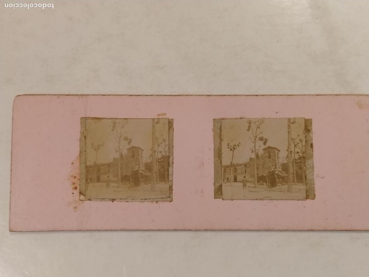 Fotograf&iacute;a antigua: UN POBLE DE CATALUNYA -SIN IDENTIFICAR-FOTOGRAFIA ANTIGUA ESTEREOCOPICA-ALBUMINAS PEGADAS-(K-15.360)
