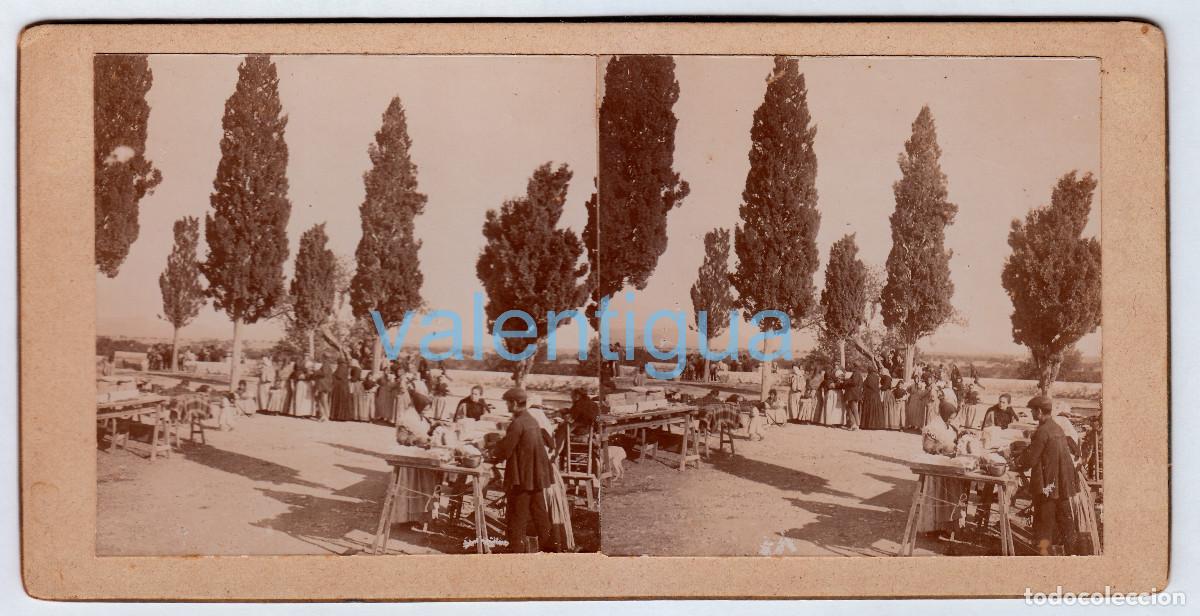Fotograf&iacute;a antigua: Moncada, Valencia. Magn&iacute;fica foto Fiesta mercado, romer&iacute;a. Porrat. Ermita Santa B&aacute;rbara Siglo XIX vl