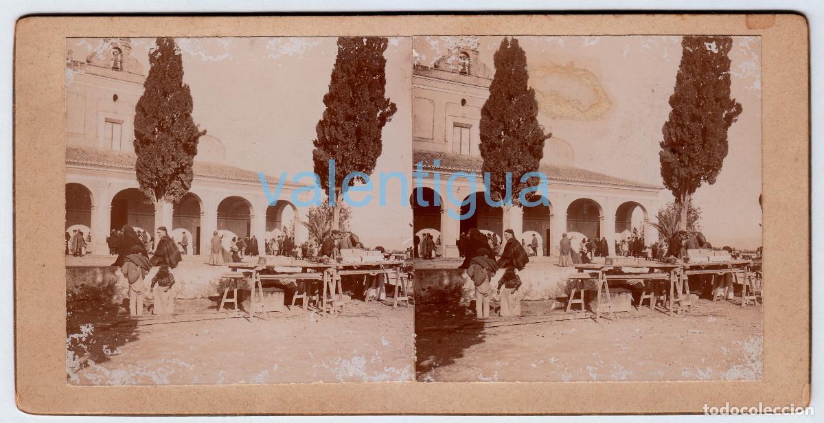 Fotograf&iacute;a antigua: Moncada, Valencia. Magn&iacute;fica foto Fiesta mercado, romer&iacute;a. Porrat. Ermita Santa B&aacute;rbara Siglo XIX vl