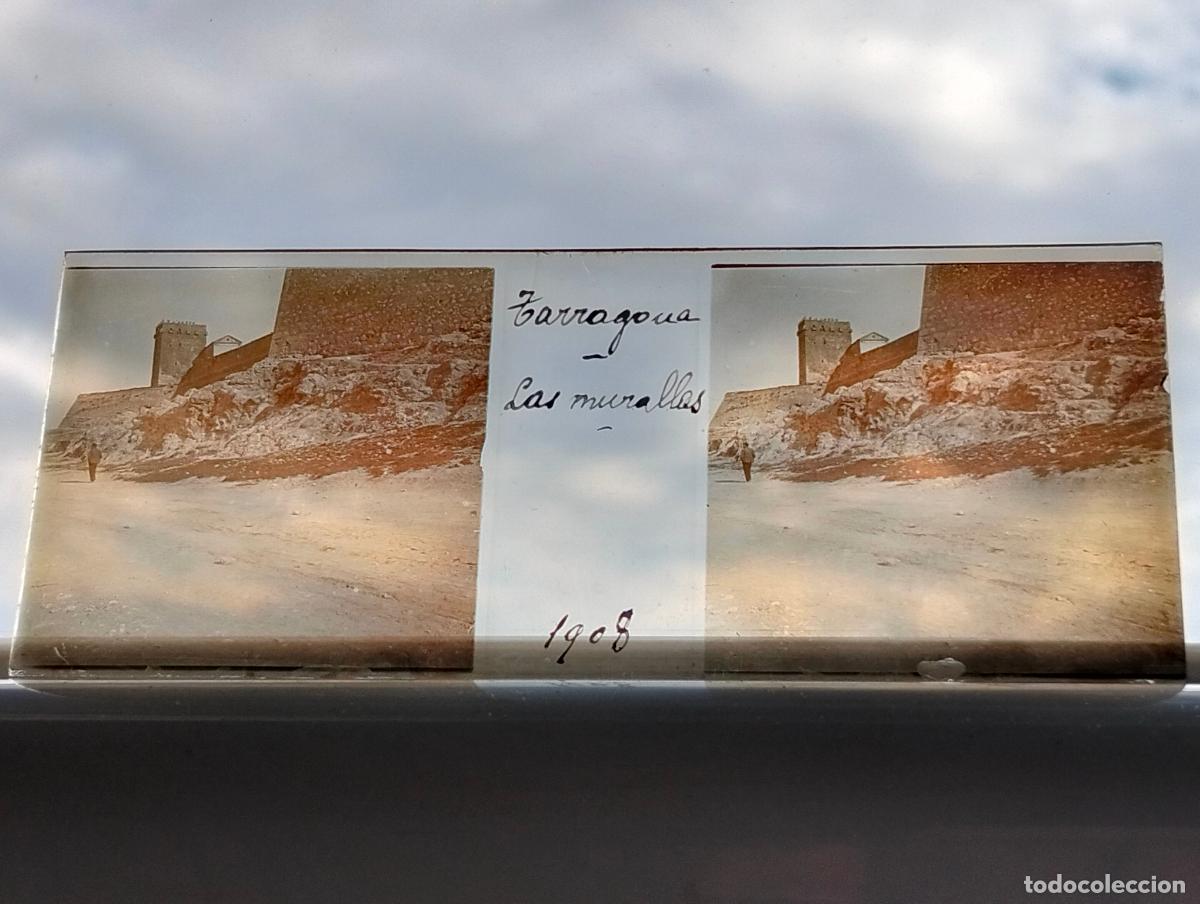 Alte Fotografie: TARRAGONA LAS MURALLAS VISTA ESTEREOSCOPICA EN CRISTAL 4,5 X 10,5 CM