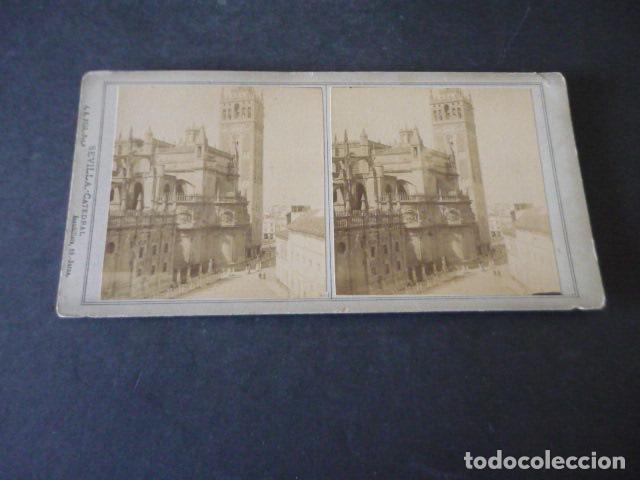 Fotografia antiga: SEVILLA LA CATEDRAL VISTA ESTEREOSCOPICA ALBUMINA SIGLO XIX J. E. PUIG FOTOGRAFO BARCELONA