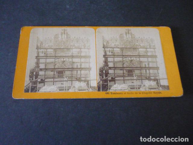 Alte Fotografie: GRANADA CAPILLA REAL VISTA ESTEREOSCOPICA ALBUMINA SIGLO XIX L.L. FOTOGRAFO