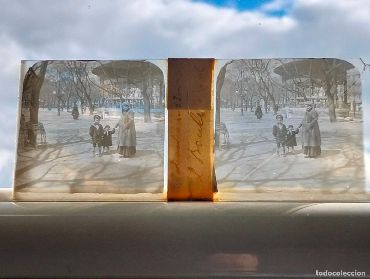 Antique Photography: SAN SEBASTIAN EL BOULEVARD VISTA ESTEREOSCOPICA EN CRISTAL 4 X 10,5 CM