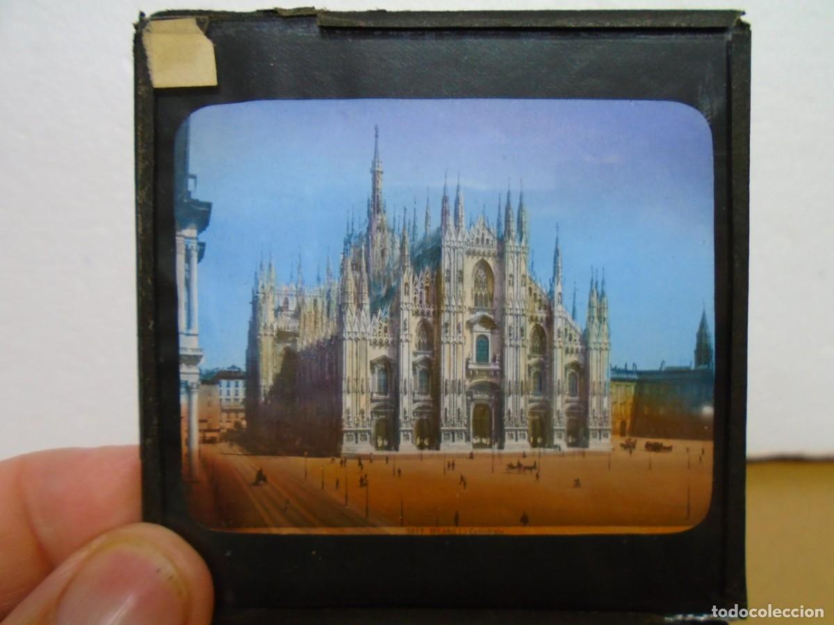 Fotograf&iacute;a antigua: MILAN(ITALIA)/LA CATEDRAL/ ANTIGUA PLACA DE LINTERNA MAGICA.8X8 CM.