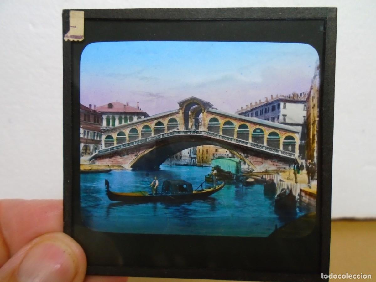 Fotograf&iacute;a antigua: VENECIA(ITALIA)/PUENTE DE RIALTO/ ANTIGUA PLACA DE LINTERNA MAGICA.8X8 CM.