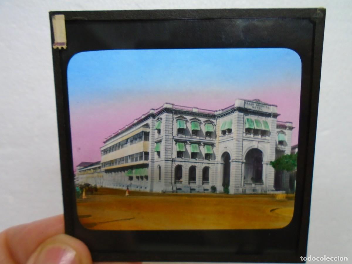 Fotograf&iacute;a antigua: CEILAN/GRAND ORIENTAL HOTEL EN COLOMBO / ANTIGUA PLACA DE LINTERNA MAGICA.8X8 CM.