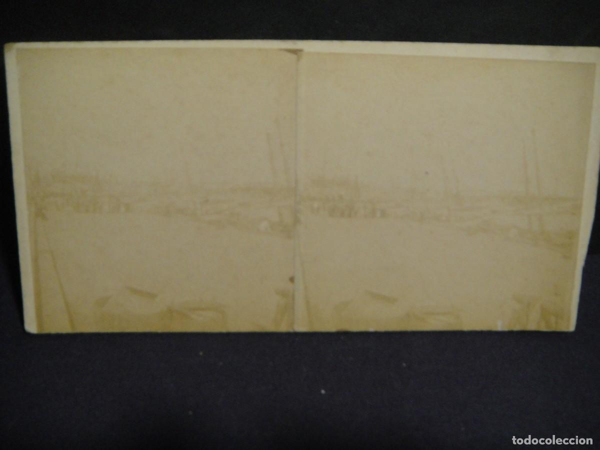Fotograf&iacute;a antigua: vista de puerto - fotografia estereoscopia en albumina