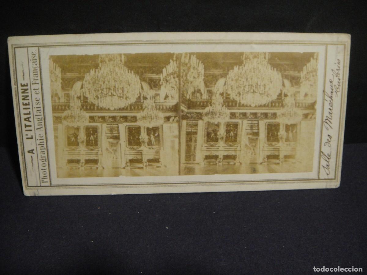 Fotograf&iacute;a antigua: palacio de las tullerias , sala de los mariscales - fotografia estereoscopia en albumina