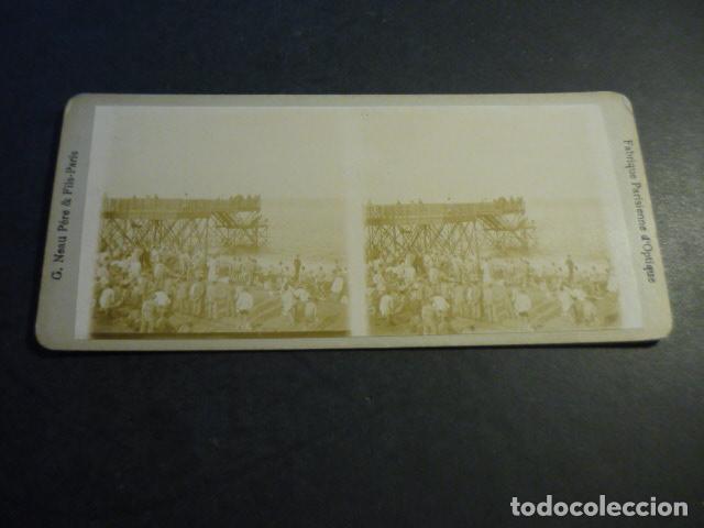 Fotograf&iacute;a antigua: BARCELONA BA&Ntilde;O MILITAR VISTA ESTEREOSCOPICA 8 X 17,5 CM