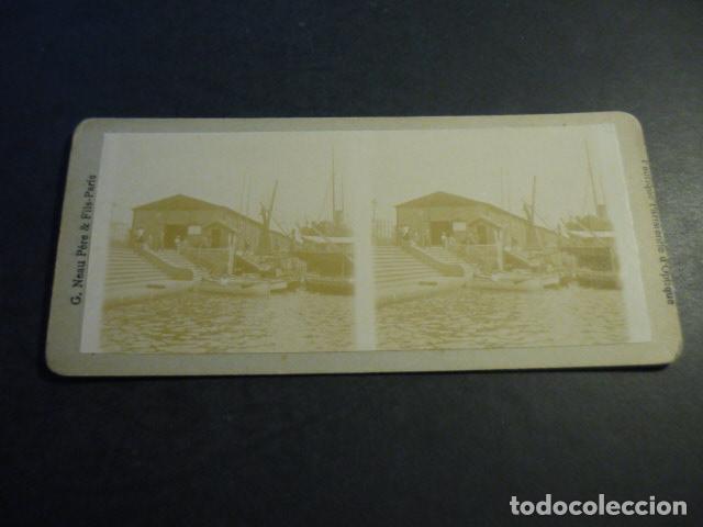 Fotograf&iacute;a antigua: BARCELONA EL EMBARCADERO VISTA ESTEREOSCOPICA 8 X 17,5 CM