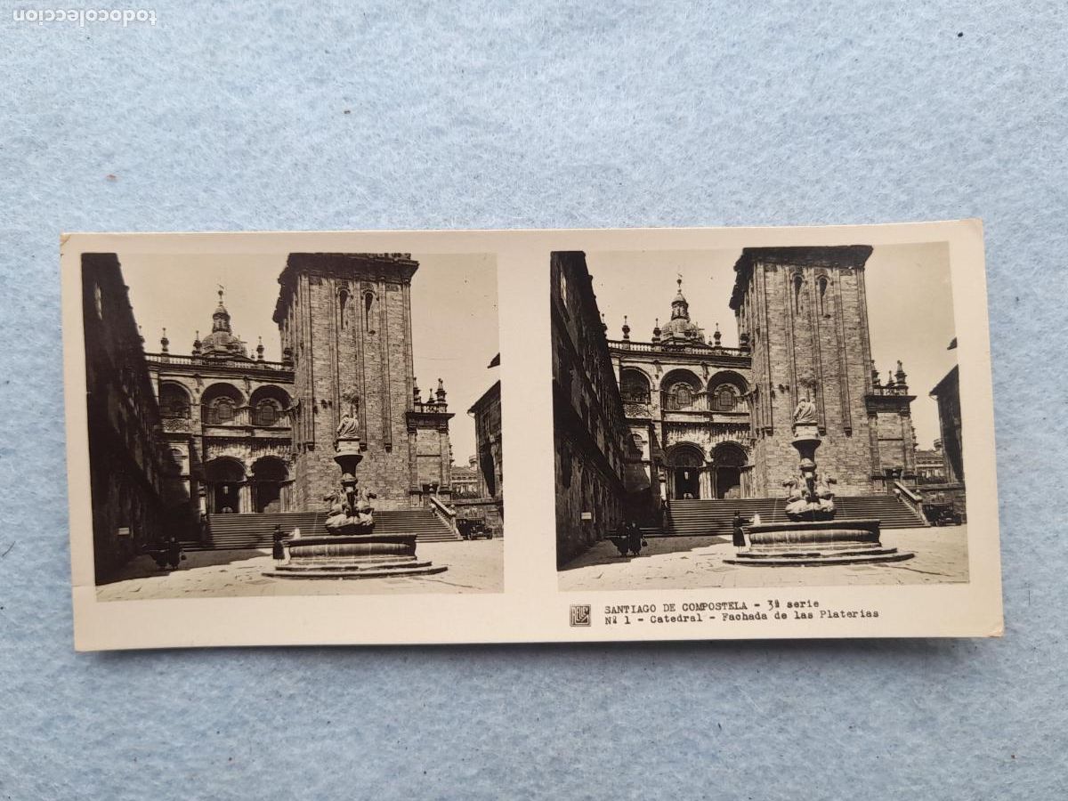 Fotograf&iacute;a antigua: Fotograf&iacute;a estereosc&oacute;pica de Santiago de Compostela. Catedral. Fachada de las Plater&iacute;as.