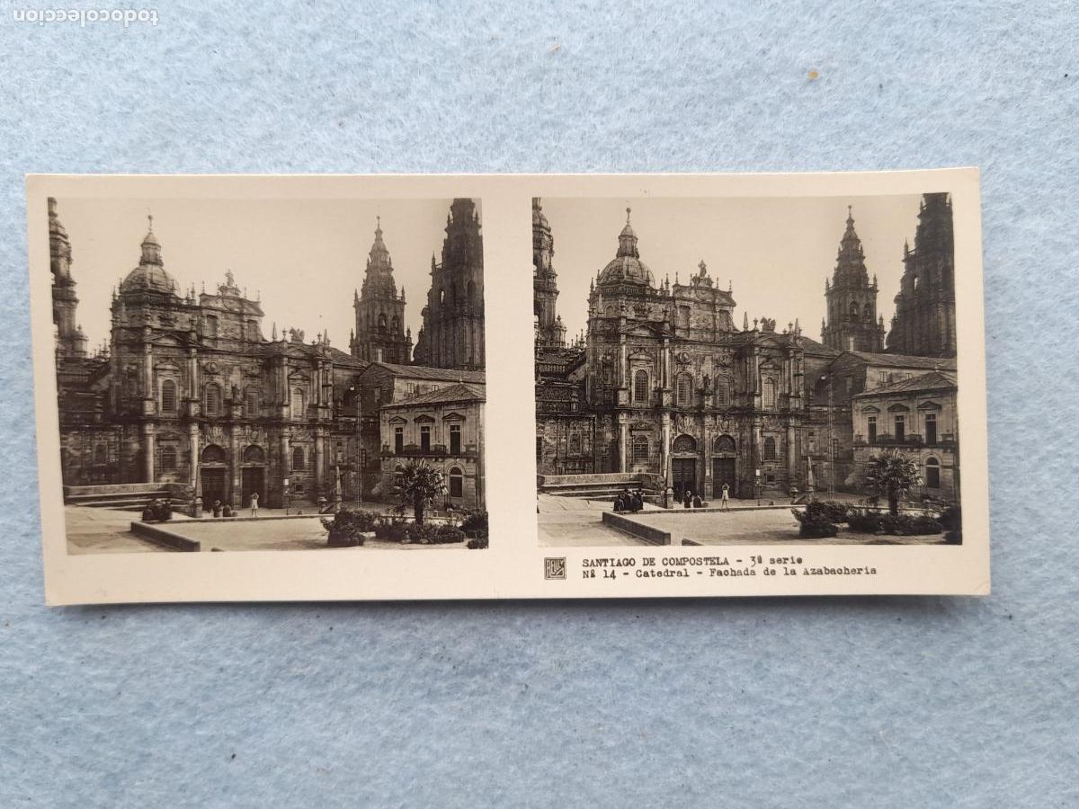 Fotograf&iacute;a antigua: Fotograf&iacute;a estereosc&oacute;pica de Santiago de Compostela. Catedral. Fachada de la Azabacher&iacute;a.