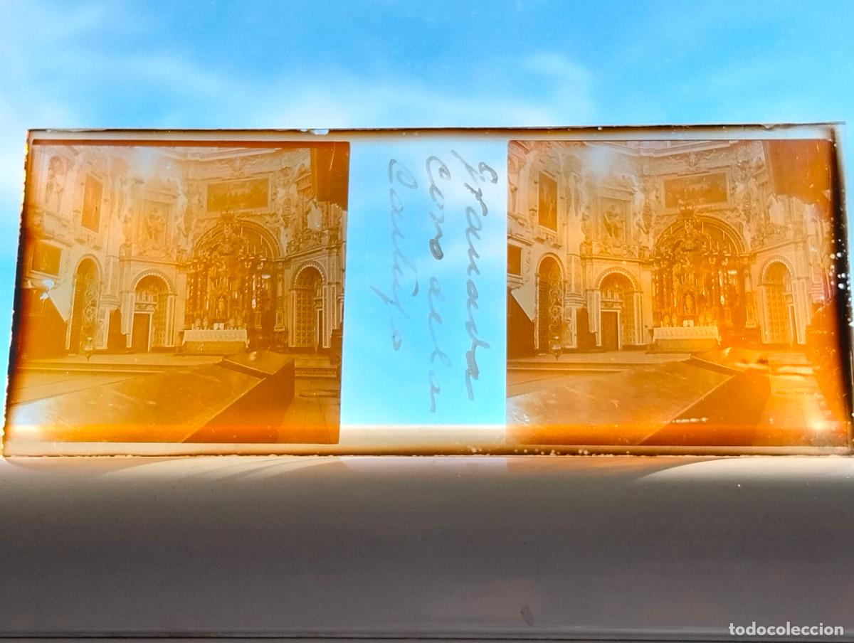 Fotograf&iacute;a antigua: GRANADA CORO DE LA CARTUJA VISTA ESTEREOCOPICA EN CRISTAL 4 X 10,5 CM