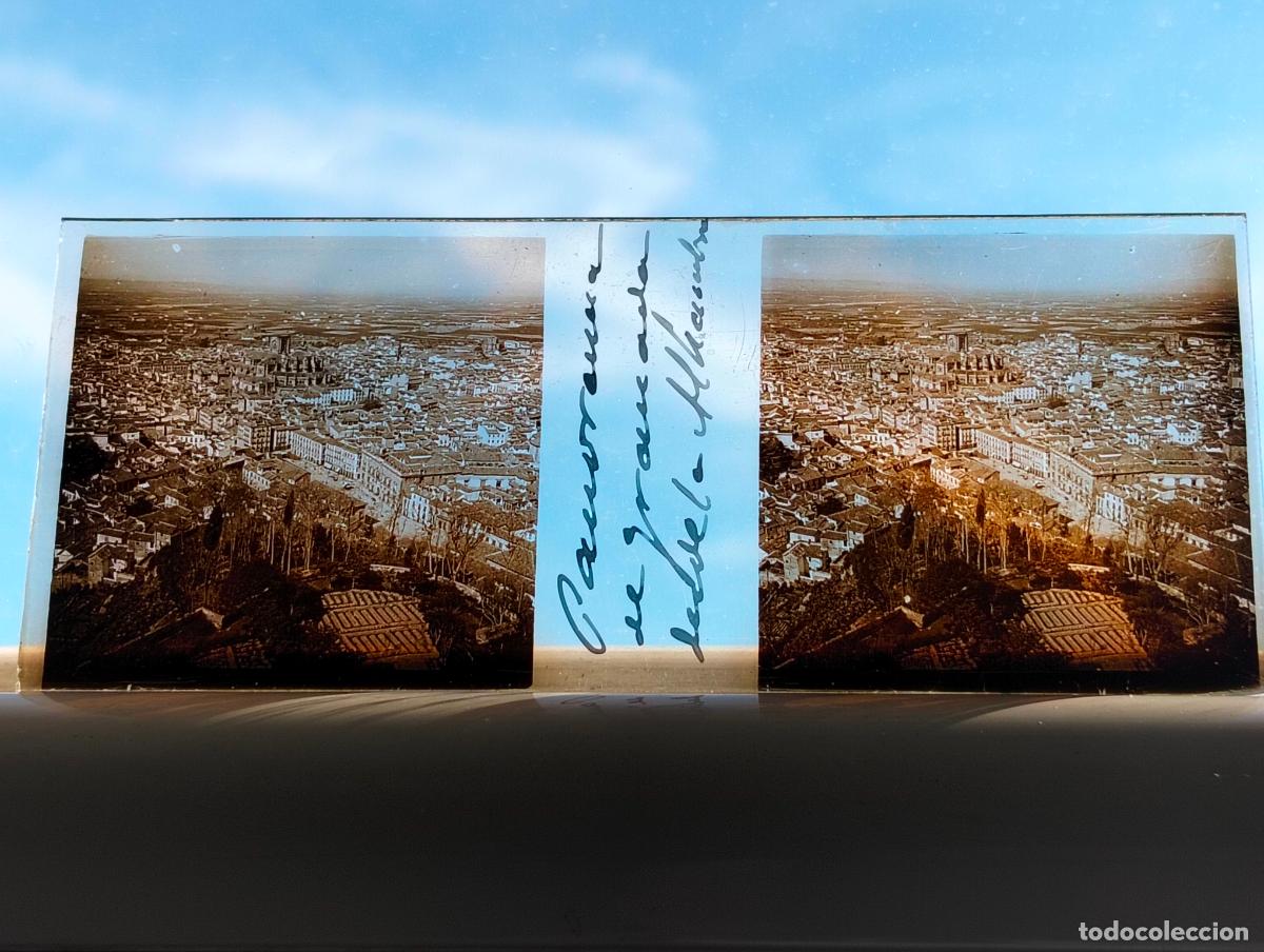 Fotografia antiga: GRANADA PANORAMA DESDE LA ALCAZABA VISTA ESTEREOCOPICA EN CRISTAL 4 X 10,5 CM