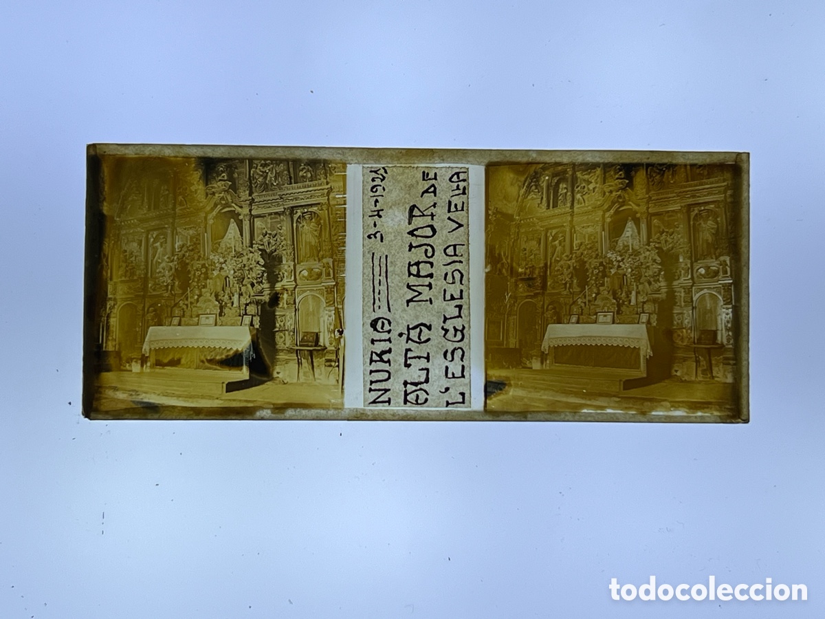 Fotograf&iacute;a antigua: NURIA (Gerona) Cristal Estereosc&oacute;pico ALTAR MAJOR DE L&rsquo;ESGLESIA VELLA (a.1921)