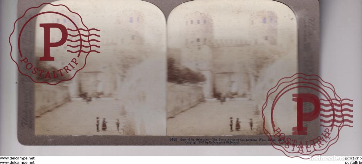 Fotograf&iacute;a antigua: ITALY ITALIA GATE ST SEBASTIAN AURELIAN WALL ROME st&eacute;r&eacute;oscopique st&eacute;r&eacute;oscope carte photo st&eacute;r&eacute;o