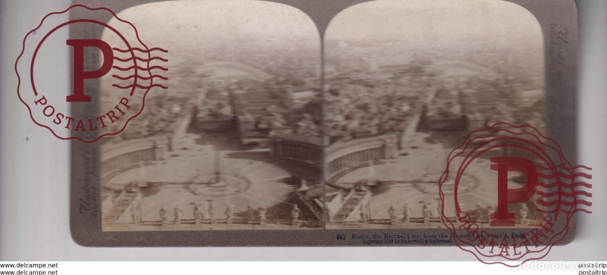 Fotograf&iacute;a antigua: ITALY ITALIA THE ETERNAL CITY FROM ST PETERS DOME ROME st&eacute;r&eacute;oscopique st&eacute;r&eacute;oscope carte photo st&eacute;r