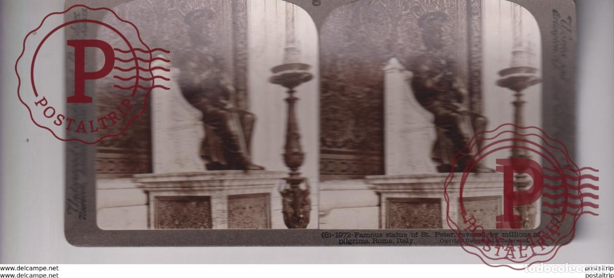Fotograf&iacute;a antigua: ITALY ITALIA ST PETER STATUE PILGRIMS ROME st&eacute;r&eacute;oscopique st&eacute;r&eacute;oscope carte photo st&eacute;r&eacute;o
