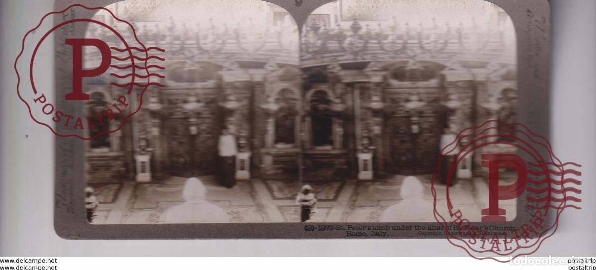 Fotograf&iacute;a antigua: ITALY ITALIA ST PETER TOMB UNDER THE ALTAR OF ST PETERS CHURCH ROME st&eacute;r&eacute;oscopique st&eacute;r&eacute;oscope car