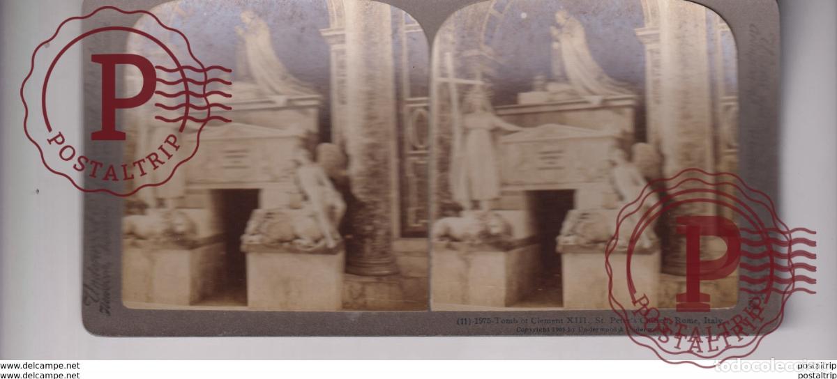 Fotograf&iacute;a antigua: ITALY ITALIA TOMB OF CLEMENT ST PETERS CHURCH ROME UNDERWOOD st&eacute;r&eacute;oscopique st&eacute;r&eacute;oscope carte pho