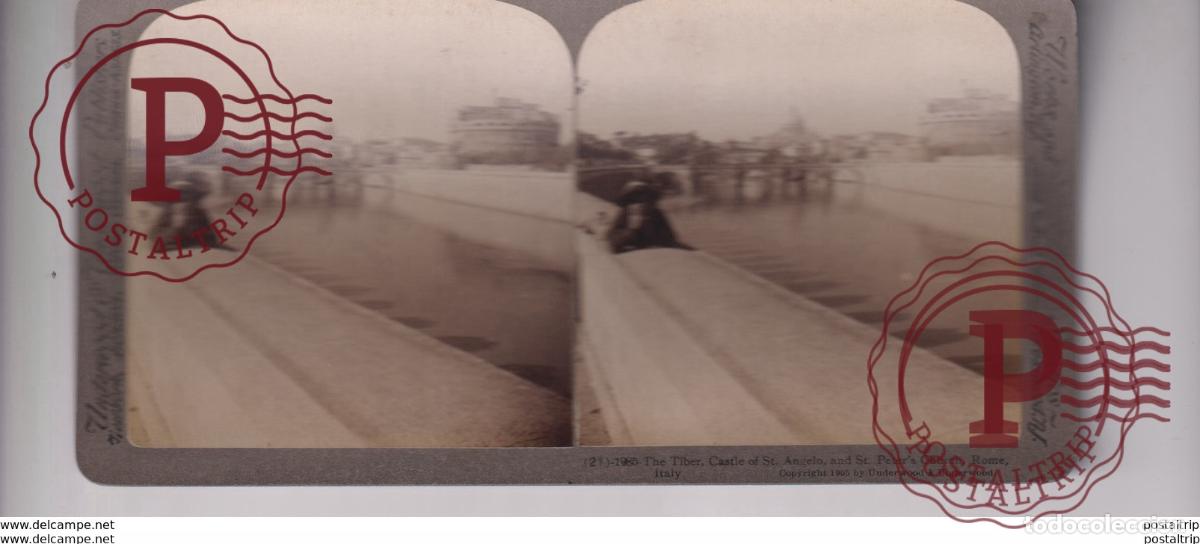 Fotograf&iacute;a antigua: ITALY ITALIA THE TIBER OF ST ANGELO ST PETERS CHURCH ROME UNDERWOOD st&eacute;r&eacute;oscopique st&eacute;r&eacute;oscope ca