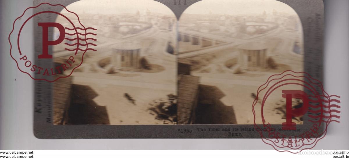Fotograf&iacute;a antigua: ITALY ITALIA THE TIBER ITS ISLAND FROM SOUTHWEST ROME UNDERWOOD st&eacute;r&eacute;oscopique st&eacute;r&eacute;oscope carte