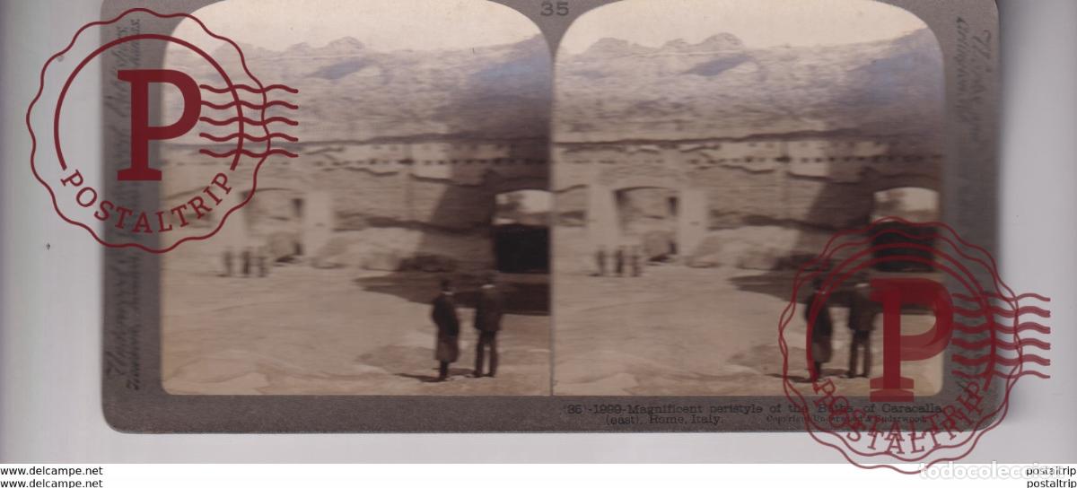 Fotograf&iacute;a antigua: ITALY ITALIA BATHS OF CARACALLA PERISTYLE RUINS ROME UNDERWOOD st&eacute;r&eacute;oscopique st&eacute;r&eacute;oscope carte ph