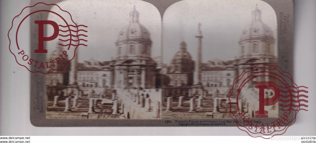 Fotograf&iacute;a antigua: ITALY ITALIA TRAJANS FORUM AND COLUMN ROME UNDERWOOD st&eacute;r&eacute;oscopique st&eacute;r&eacute;oscope carte photo st&eacute;r&eacute;