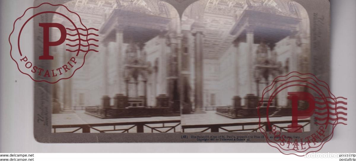 Fotograf&iacute;a antigua: ITALY ITALIA SPLENDID ALTAR ST PAUL OUTSIDE THE WALLS ROME UNDERWOOD st&eacute;r&eacute;oscopique st&eacute;r&eacute;oscope ca
