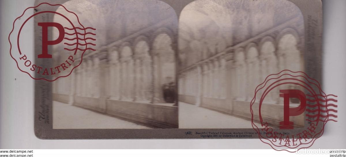Fotograf&iacute;a antigua: ITALY ITALIA BEAUTIFUL TWISTED COLUMNS CLOISTERS ST PAUL ROME UNDERWOOD st&eacute;r&eacute;oscopique st&eacute;r&eacute;oscope