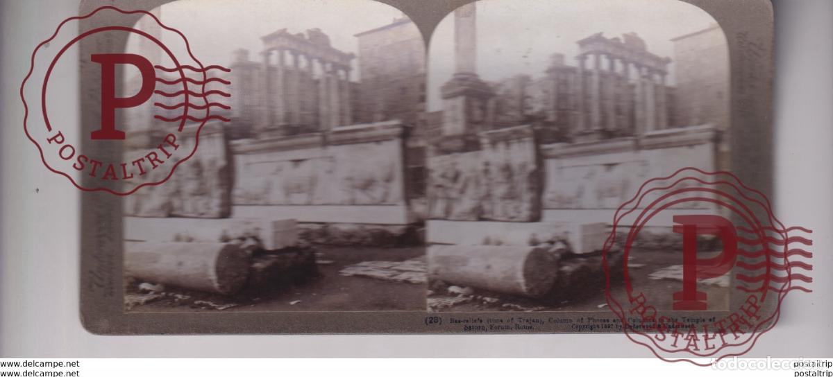 Fotograf&iacute;a antigua: ITALY ITALIA balustrades to the rostra column of phocas ROME UNDERWOOD st&eacute;r&eacute;oscopique st&eacute;r&eacute;oscope c
